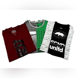 Ecko Unlimited men's 3 t-shirt bundle short sleeve gray green red size medium